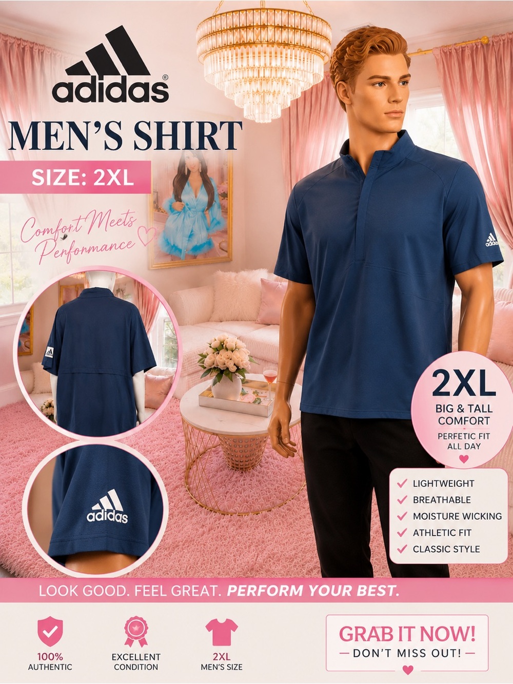 adidas Men's Navy Short-Sleeve Performance Polo